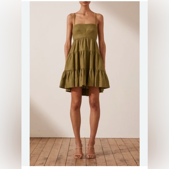 Shona Joy LUCILLE LINEN TIERED MINI DRESS - CUMIN - Picture 1 of 9